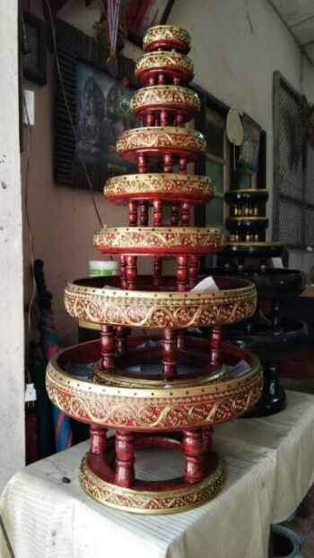 ขันโตกลายไทย ขอบเม็ดกระจก