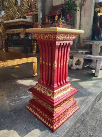 ฐานพระไม้สัก เพนท์ลายทอง