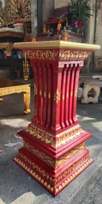 ฐานพระไม้สัก เพนท์ลายทอง