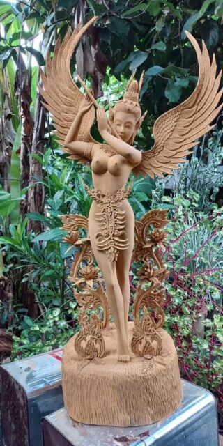 กินรี ไม้สักแกะสลัก รูปลอยตัว รับทำตามขนาด