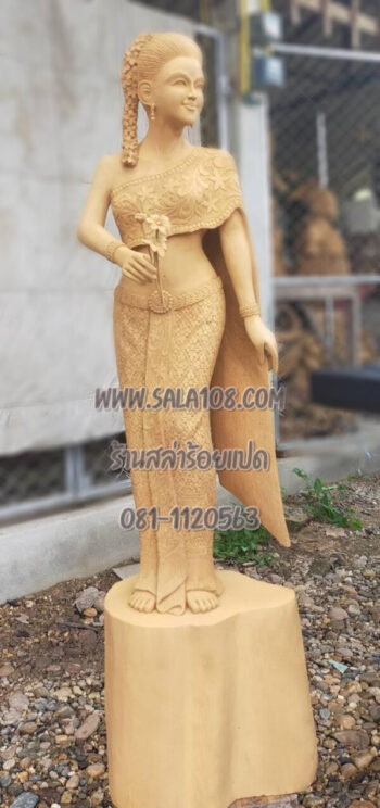 [:th]รับแกะสลักหญิงชุดไทย แกะจากไม้สัก[:]